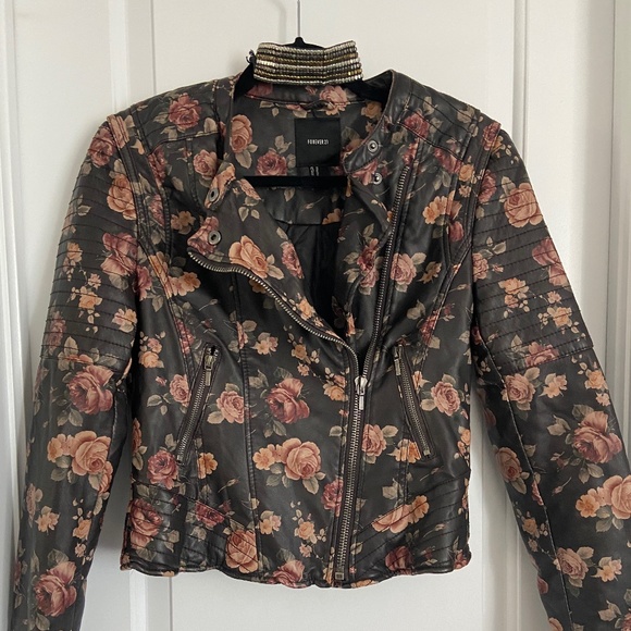 Floral biker faux leather jacket - Picture 1 of 6